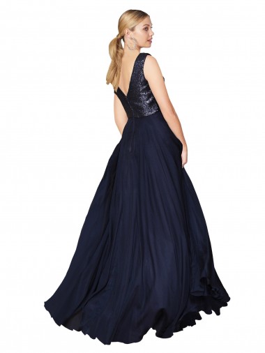 High Neck V-Neck Long Chiffon Bridesmaid Dress / Prom Dress with Sequin Top Canada