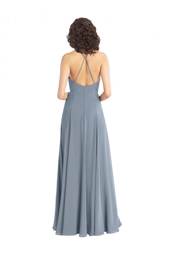 Slim A-Line Cowl Neck Long Chiffon Bridesmaid Dress with Side High Slit Canada