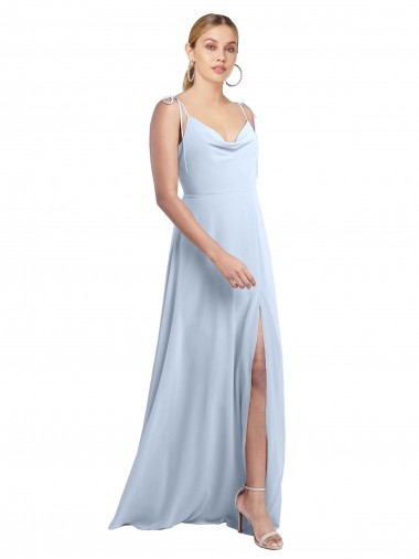 Shop Draped Cowl Neck Tied Straps Long Chiffon Bridesmaid Dress with Slit Canada