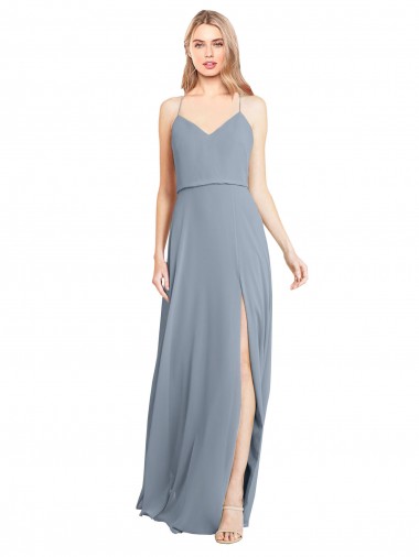 Shop Spaghetti Straps V-Neckline Long Chiffon Bridesmaid Dress with High Slit Canada