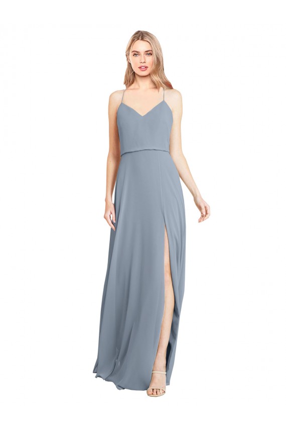 Spaghetti Straps V-Neckline Long Chiffon Bridesmaid Dress with High Slit Canada