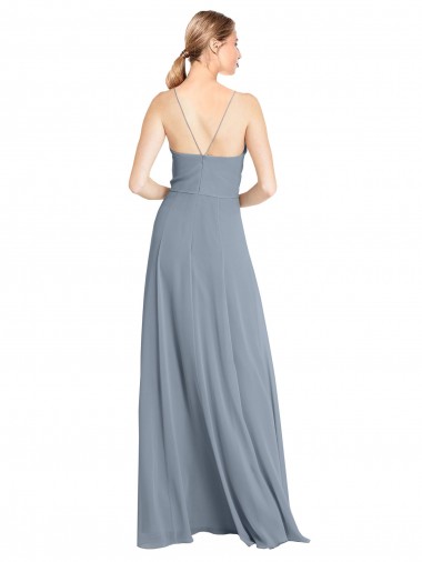 Spaghetti Straps V-Neckline Long Chiffon Bridesmaid Dress with High Slit Canada