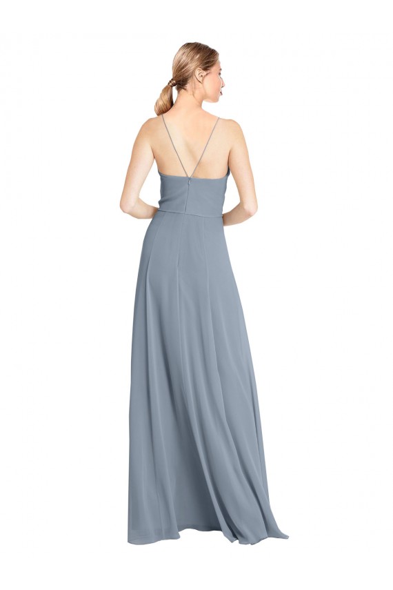 Spaghetti Straps V-Neckline Long Chiffon Bridesmaid Dress with High Slit Canada