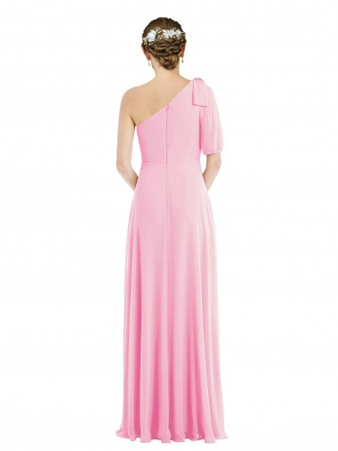 Bow One Shoulder Flounce Sleeve Maxi Bridesmaid Dress Canada