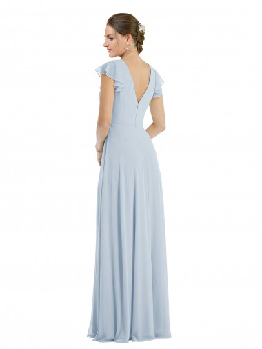 Flutter Sleeve V Keyhole Chiffon Maxi Formal Bridesmaid Dress Canada