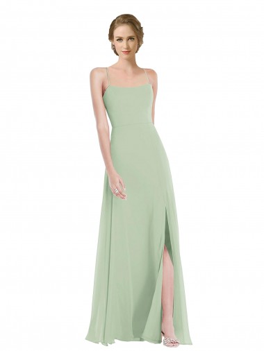 Shop Scoop Neck Tie Strap Maxi Bridesmaid Dress with Front Slit Canada
