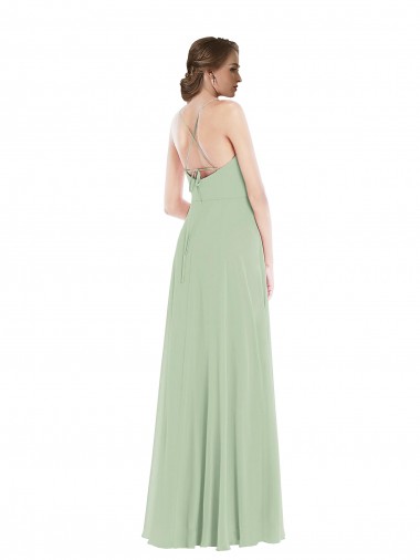 Scoop Neck Tie Strap Maxi Bridesmaid Dress with Front Slit Canada