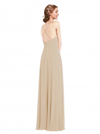 Faux Wrap Criss Cross Back Maxi Bridesmaid Dress with Front Slit Canada