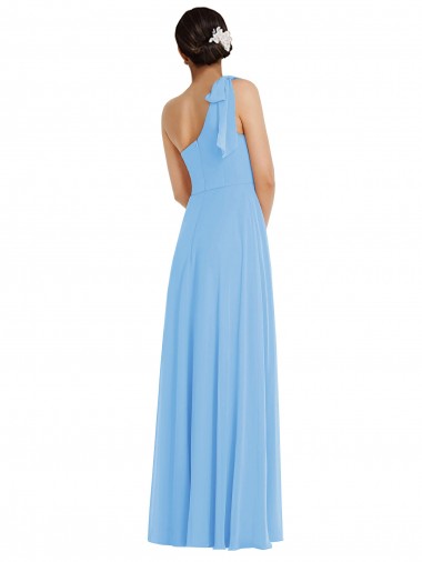 Draped One Shoulder Maxi Bridesmaid Dress with Scarf Bow Canada