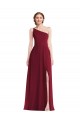 One Shoulder Chiffon Maxi Bridesmaid Dress with Shirred Front Slit Canada