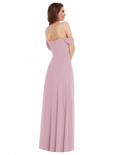Off the Shoulder Draped Sleeve Maxi Bridesmaid Dress with Front Slit Canada