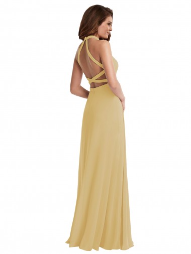 Stand Collar Halter Maxi Bridesmaid Dress with Criss Cross Open Back Canada