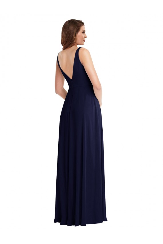 Deep V-Neck Chiffon Maxi Bridesmaid Dress with Front Slit Canada