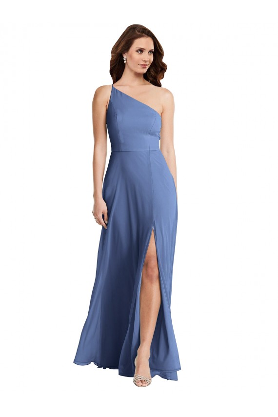 One Shoulder Full Length Maxi Formal Bridesmaid Dress with Flirty Slit Canada