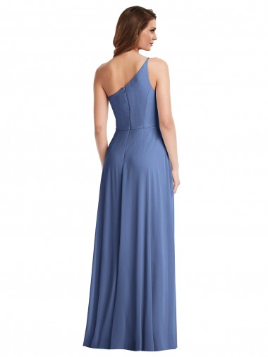 One Shoulder Full Length Maxi Formal Bridesmaid Dress with Flirty Slit Canada