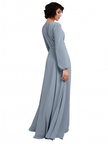 Wrap Style Long Sleeves Chiffon Bridesmaid Dress with Pleated Bodice Canada