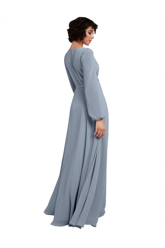 Wrap Style Long Sleeves Chiffon Bridesmaid Dress with Pleated Bodice Canada