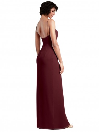 Sleek Straight Neckline Chiffon Bridesmaid Dress with Spaghetti Straps and High Side Slit Canada