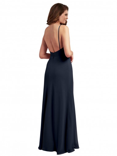 Scoop Neck Long Chiffon Open Back Bridesmaid Dress with Spaghetti Straps Canada