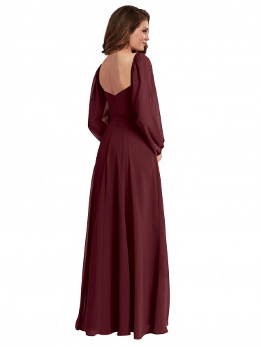 Sheer Long Sleeves Chiffon Bridesmaid Dress with High Slit Canada