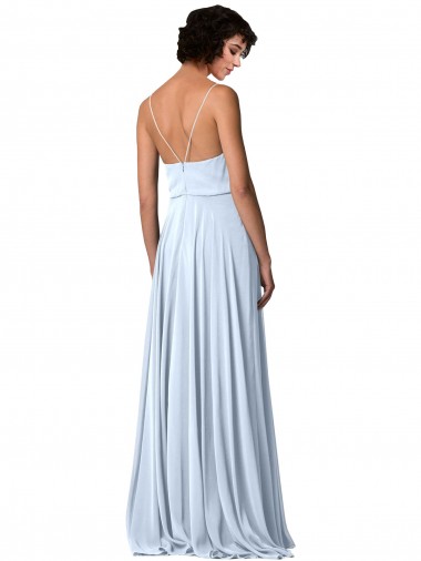 V-Neck Blouson Waist Long Chiffon Bridesmaid Dress with Straps Canada