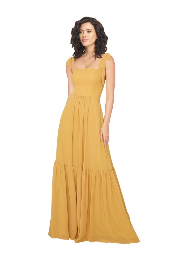 Tied Strap Square Neck Long Chiffon Bridesmaid Dress Canada