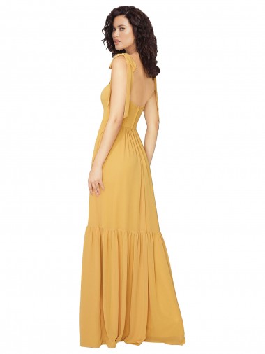 Tied Strap Square Neck Long Chiffon Bridesmaid Dress Canada