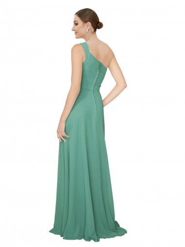 One Shoulder Asymmetric Chiffon Bridesmaid Dress with Pockets Canada