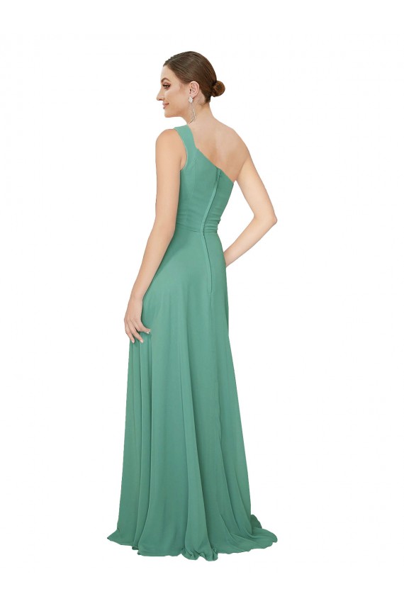 One Shoulder Asymmetric Chiffon Bridesmaid Dress with Pockets Canada