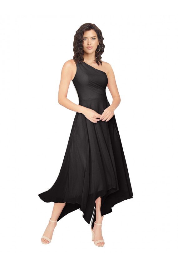 Midi Length One Shoulder Chiffon Cocktail Bridesmaid Dress Canada
