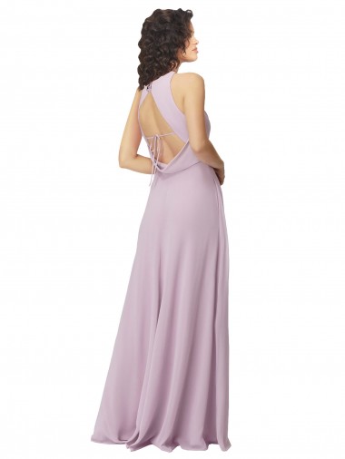 High-Halter Chiffon Bridesmaid Dress with Keyhole Cowl Back Canada