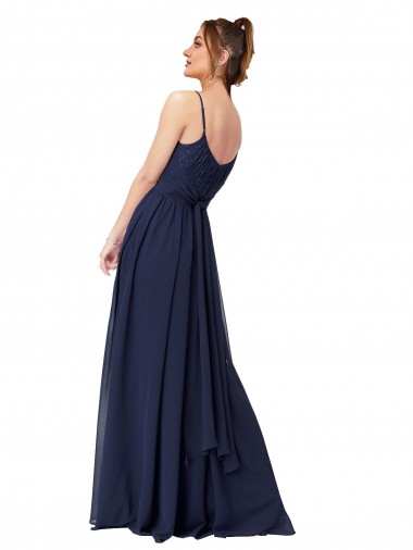 Long Chantilly Lace and Ruched Chiffon Bridesmaid Dress Canada