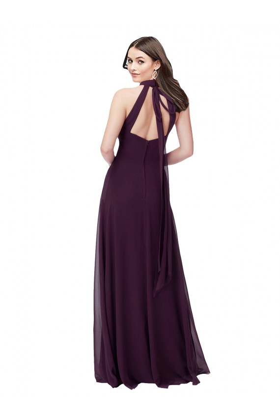 Chiffon High-Halter Bridesmaids Dress with Keyhole Back