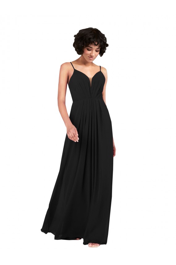 Simple V-Neckline Chiffon Formal Bridesmaid Dress with Pleated Skirt Canada