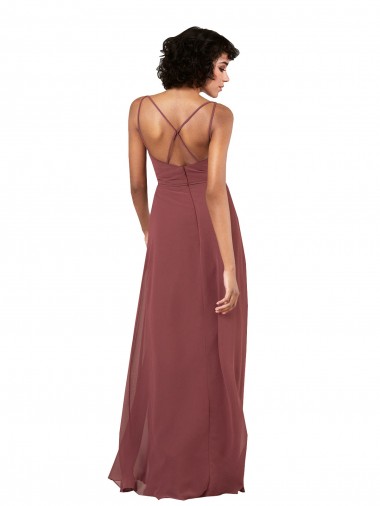 Simple V-Neckline Chiffon Formal Bridesmaid Dress with Pleated Skirt Canada
