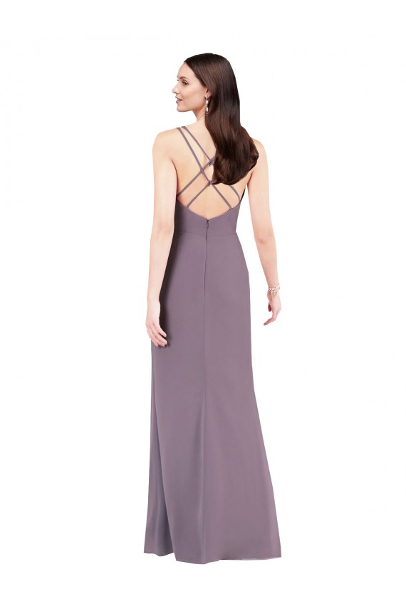 Simple Floor-Length Chiffon Formal Bridesmaid Dress with Criss-Cross Back Canada