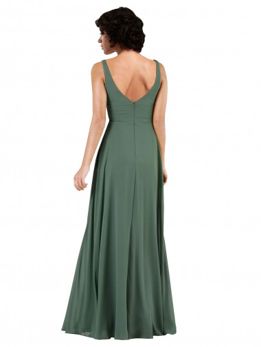V-Neckline Wrapped Chiffon Bridesmaid Dress with Skirt Slit Canada