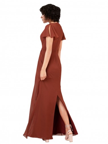 Deep V-Neckline Chiffon Bridesmaid Dress with Flutter Sleeves Canada