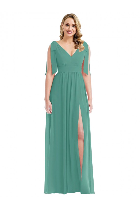 Plunge Neckline Bow Shoulder Chiffon Maxi Bridesmaid Dress Canada