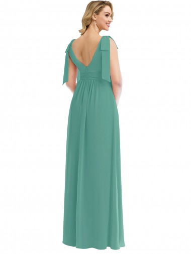 Plunge Neckline Bow Shoulder Chiffon Maxi Bridesmaid Dress Canada