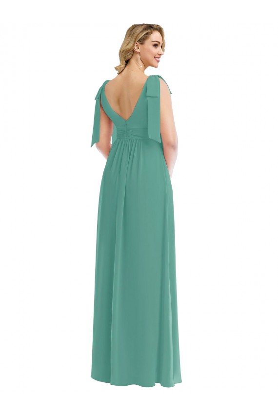 Plunge Neckline Bow Shoulder Chiffon Maxi Bridesmaid Dress Canada