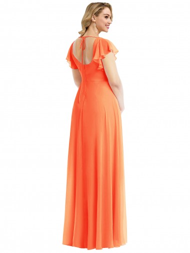Flutter Sleeves Scoop Open Back Chiffon Maxi Bridesmaid Dress Canada