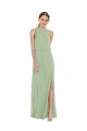 High Neck Scarf Tie Blouson Bodice Maxi Bridesmaid Dress with Front Slit Canada