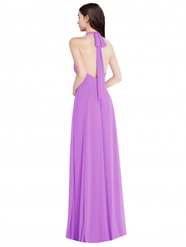 Halter Backless Maxi Formal Bridesmaid Dress with Button Ruffle Placket Canada
