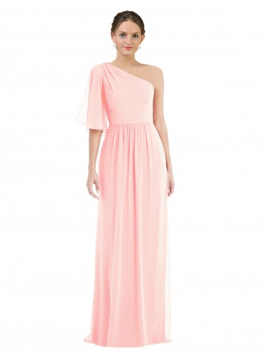 Shop One Shoulder Bell Sleeves Chiffon Maxi Bridesmaid Dress Canada