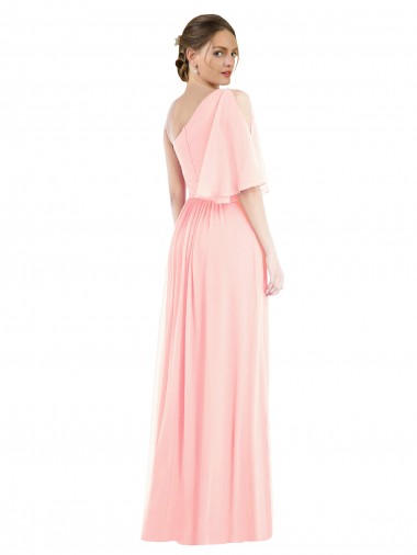 One Shoulder Bell Sleeves Chiffon Maxi Bridesmaid Dress Canada
