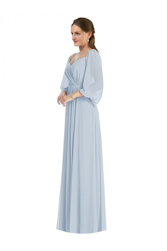 Off the Shoulder Puff Sleeve Maxi Formal Bridesmaid Dress with Front Slit Canada