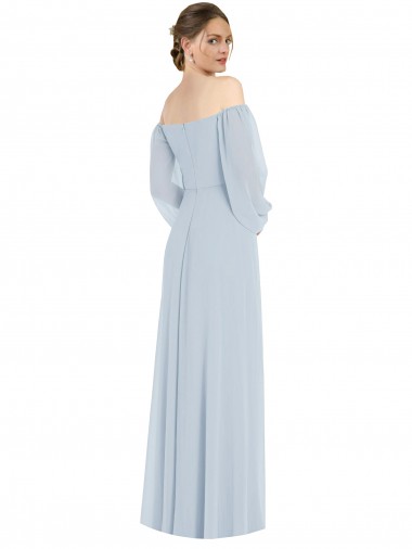 Off the Shoulder Puff Sleeve Maxi Formal Bridesmaid Dress with Front Slit Canada