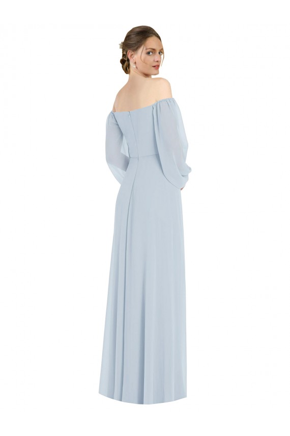 Off the Shoulder Puff Sleeve Maxi Formal Bridesmaid Dress with Front Slit Canada