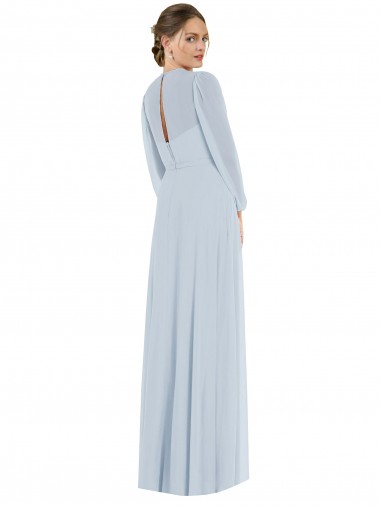 Strapless Chiffon Maxi Formal Bridesmaid Dress with Puff Sleeve Blouson Overlay Canada